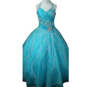 NEW LITTLE ROSIE girl's fit and flare maxi dress in turquoise